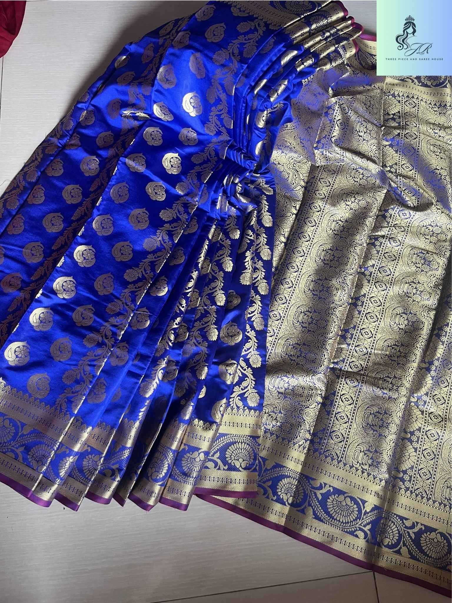 নীল কাতান শাড়ি - Image 5