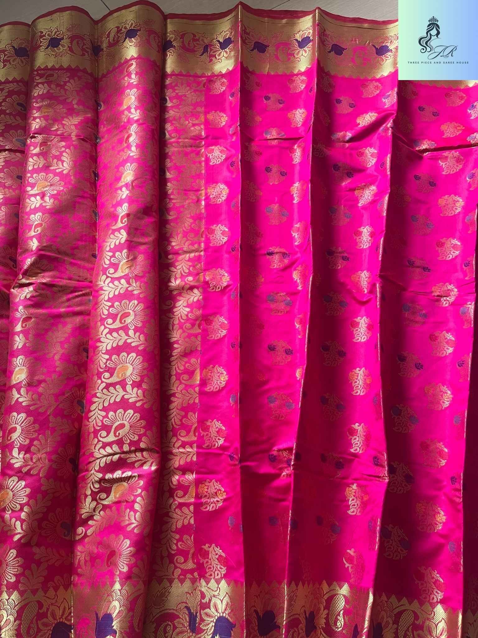 Dark Hot Pink কাতান শাড়ি - Image 2