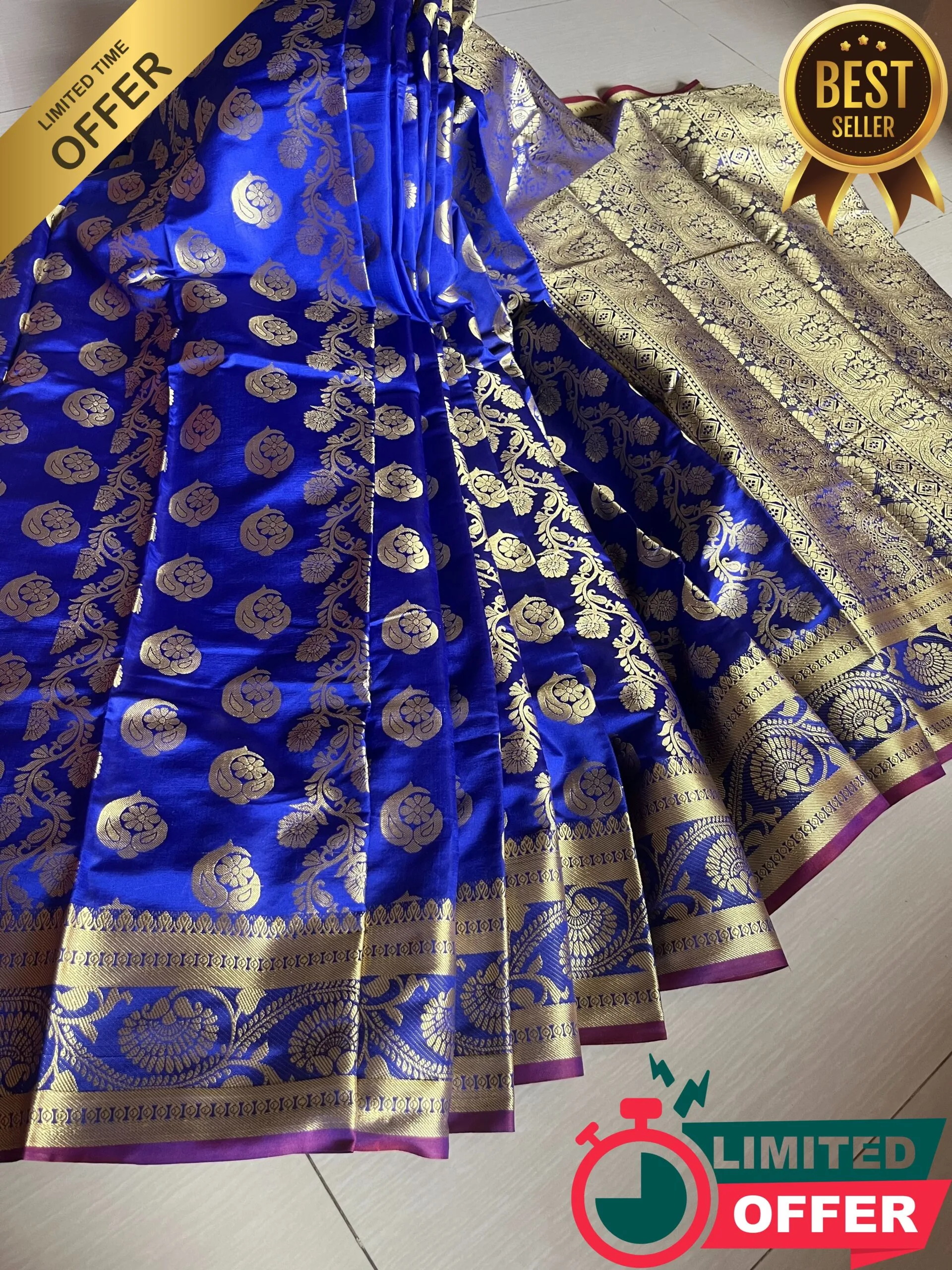 নীল কাতান শাড়ি